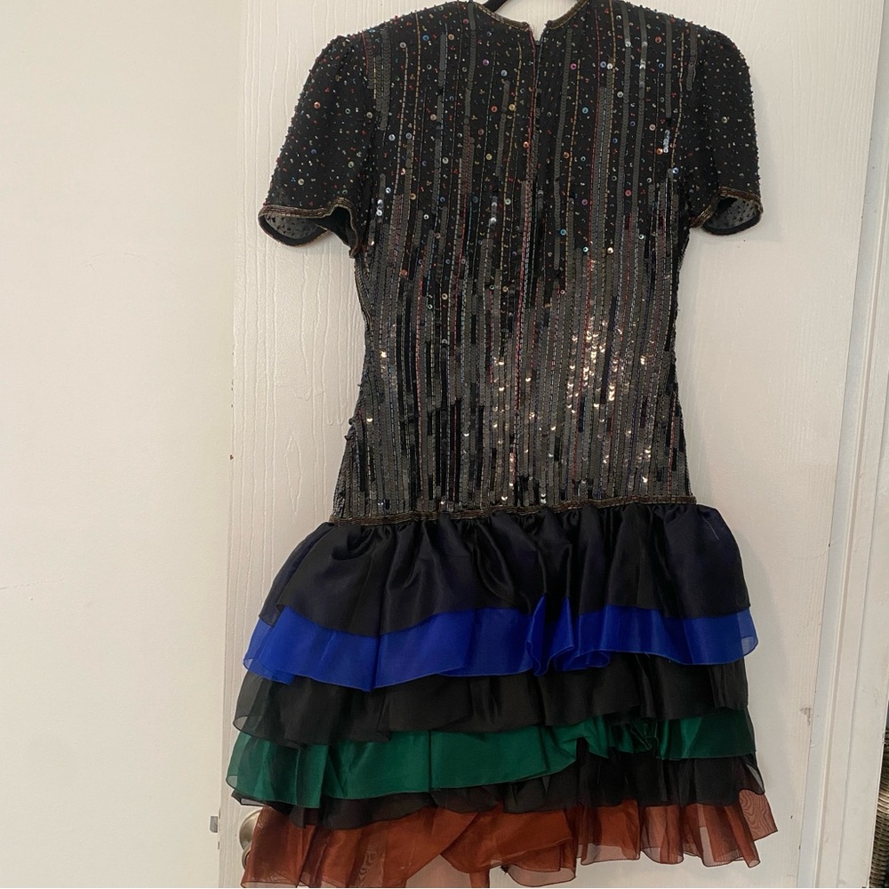 Liza Carr Vintage Silk Sequin Beads Ruffle dress Small/medium (see measurements) - Picture 4 of 11